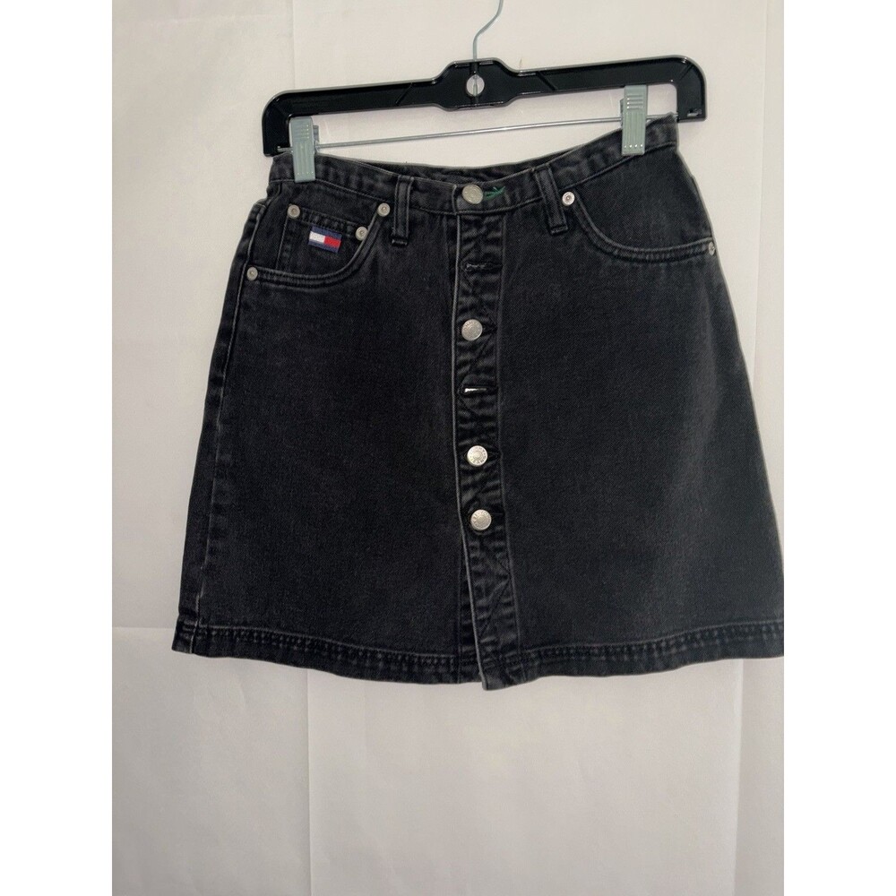 Tommy Hilfiger Size 4 Jean Skirt Black Denim Logo EUC Vintage